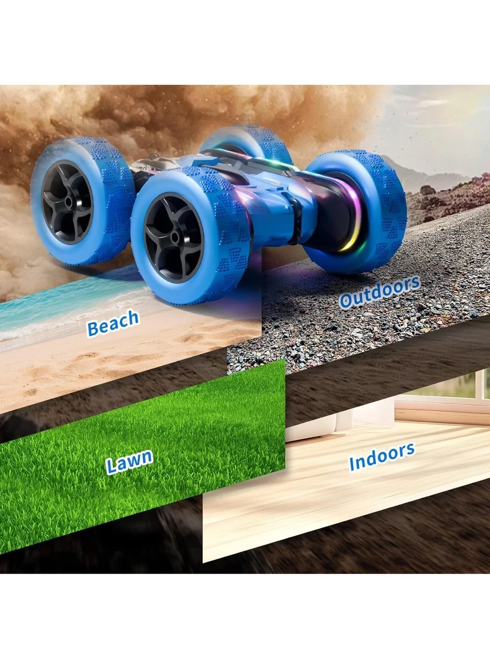 NEW Zalneo Blue 4WD 360° Flip RC Stunt Car LED Lights Remote Control